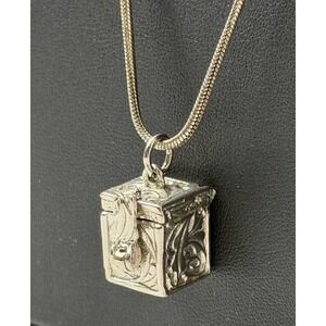 Vintage Prayer Box Necklace Silver Tone